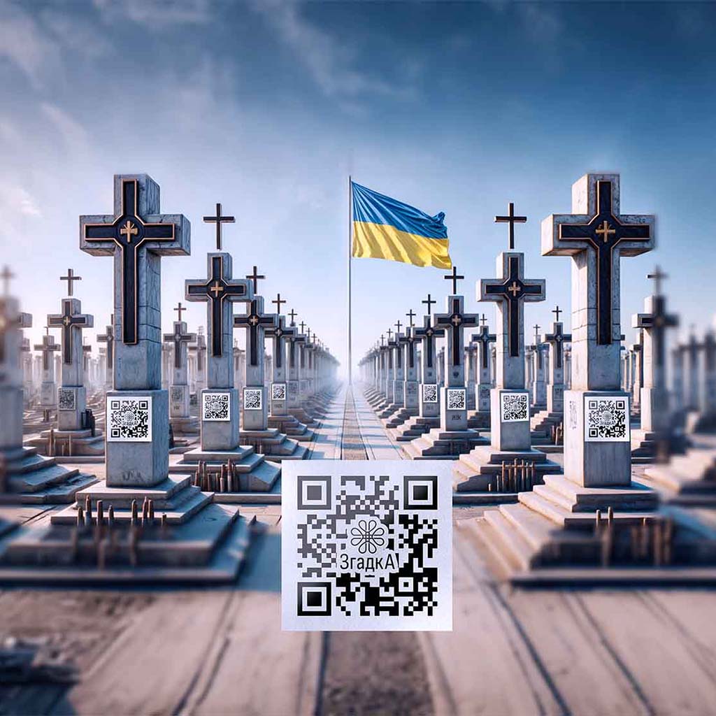 Qr-код на пам'ятнику від компанії ЗГАДКА для збереження спогадів через інтерактивний меморіал.