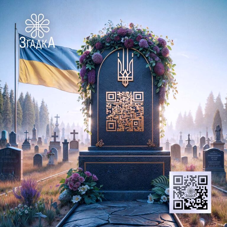 QR-код на меморіальному пам'ятнику для інтерактивного доступу до спогадів.