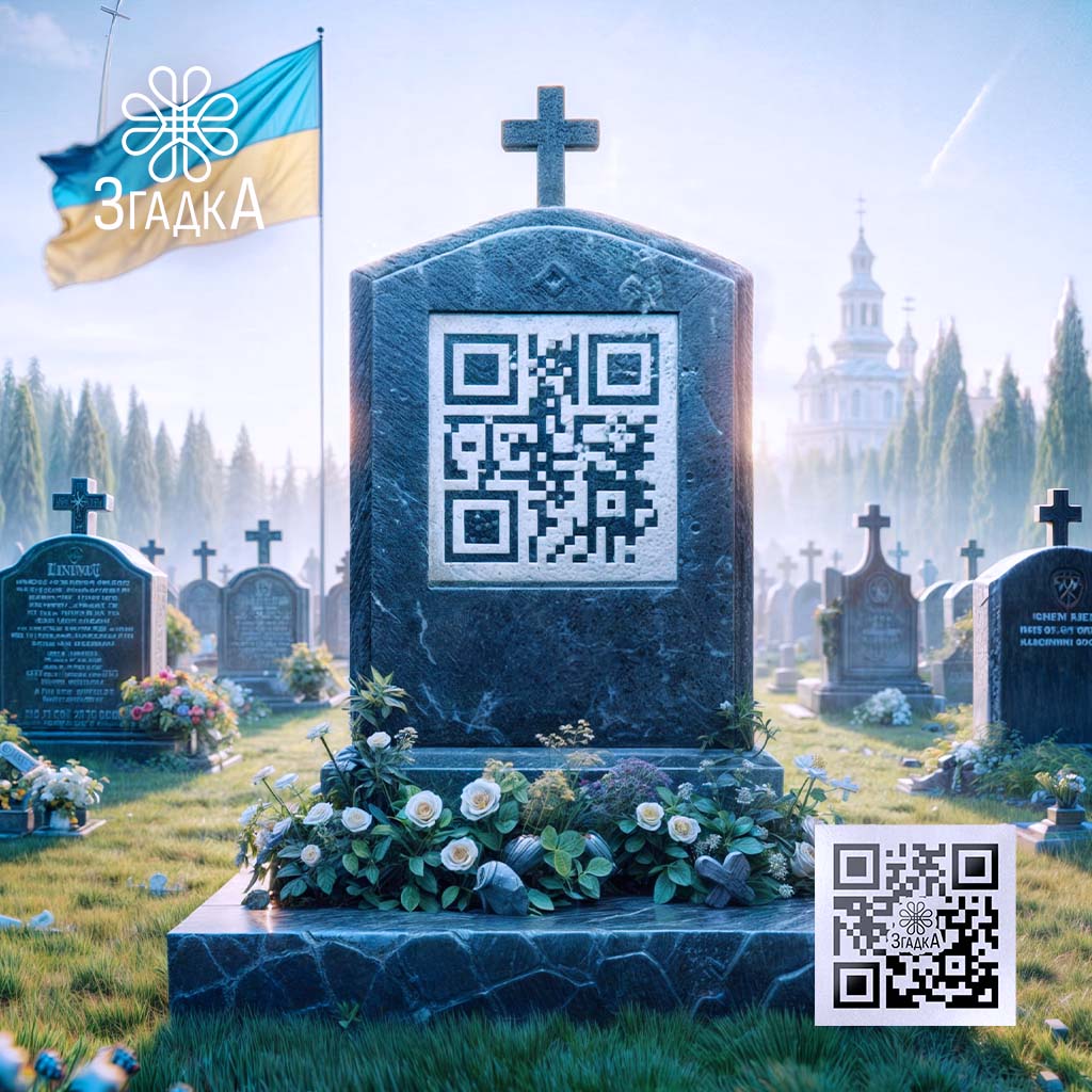 Відео для пам'ятника з QR-кодом для збереження пам'яті у цифровому форматі, надаючи доступ до історій та спогадів про близьких.