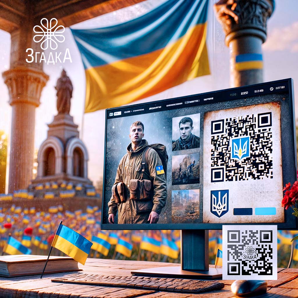 Сторінка пам’яті на пам’ятнику з QR-кодом для увічнення спогадів.