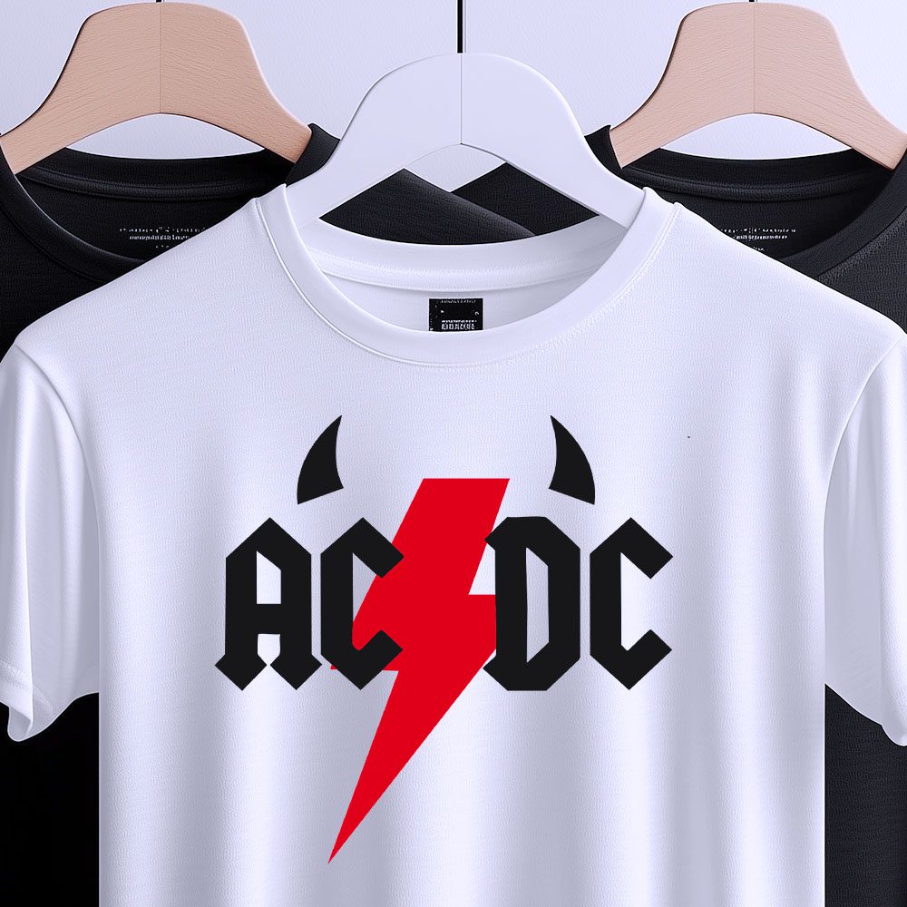 Футболка AC DC Horned Bolt, вид спереду з рогами і блискавкою