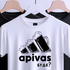 Футболка Apivas Буде Сьогодні із трьома кухлями пінного напою, вид спереду