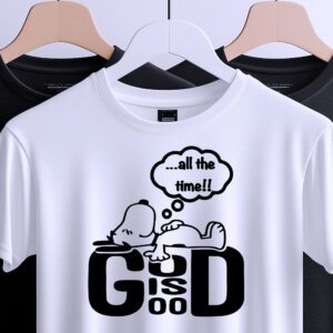 Футболка God Is Good Always, вид спереду з кумедним песиком