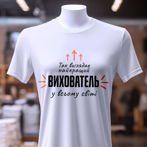 Футболка найкращий вихователь світ - варіанти кольорів та розмірів.