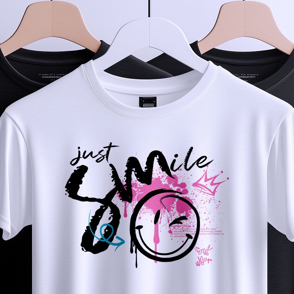 Just Smile Graffiti Shirt, загальний вигляд із яскравими бризками фарби