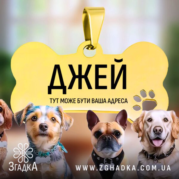 Золотий адресник з гравіюванням з іменем Джей