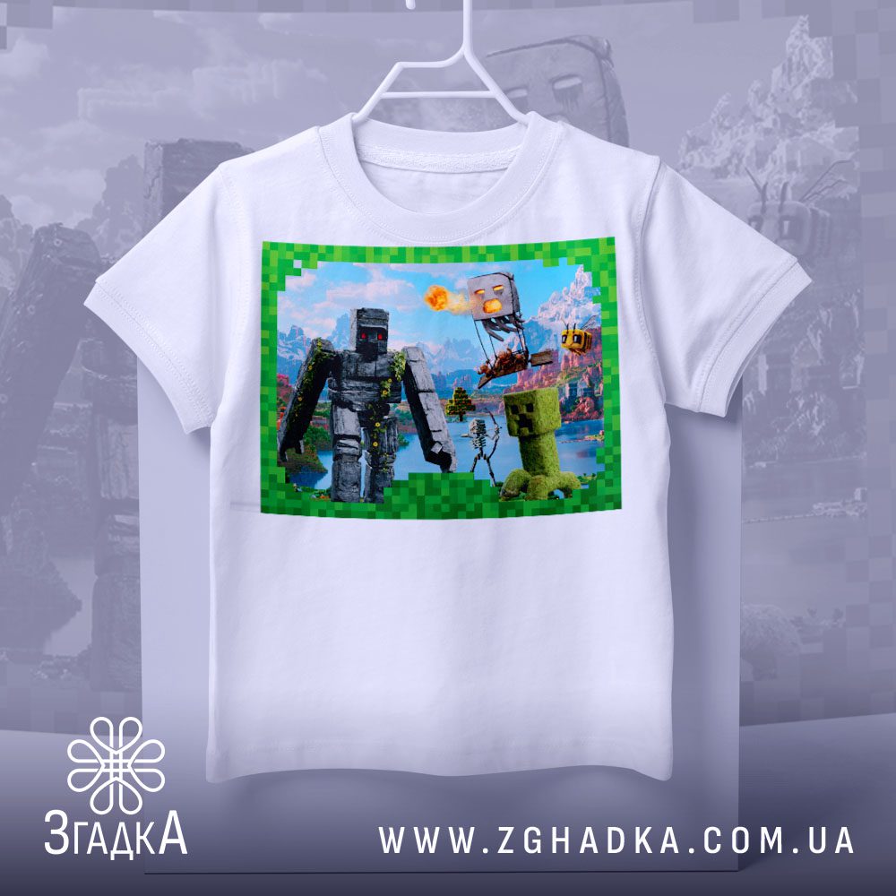 Футболка дитяча Minecraft бійка з зображенням битви мобів