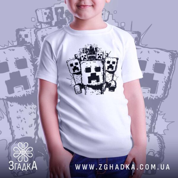 Футболка дитяча Minecraft кріпери - детальний вид принта.