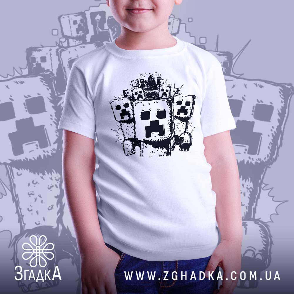 Футболка дитяча Minecraft кріпери - детальний вид принта.
