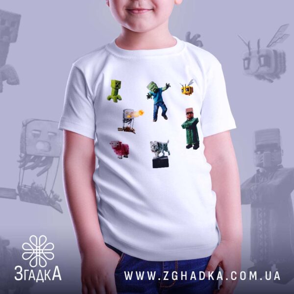 Футболка дитяча з героями Minecraft - детальний вигляд принта з зомбі та Кріпером