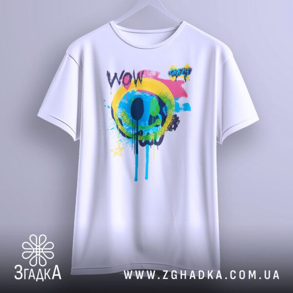 Футболка Графіті Череп Wow - якісна двошарова тканина білого кольору.