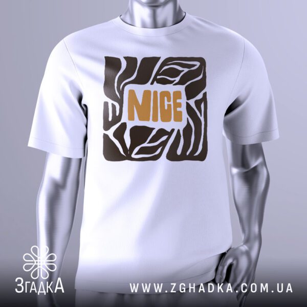 Футболка Напис Nice Позитив з графічним принтом та словом "NICE".