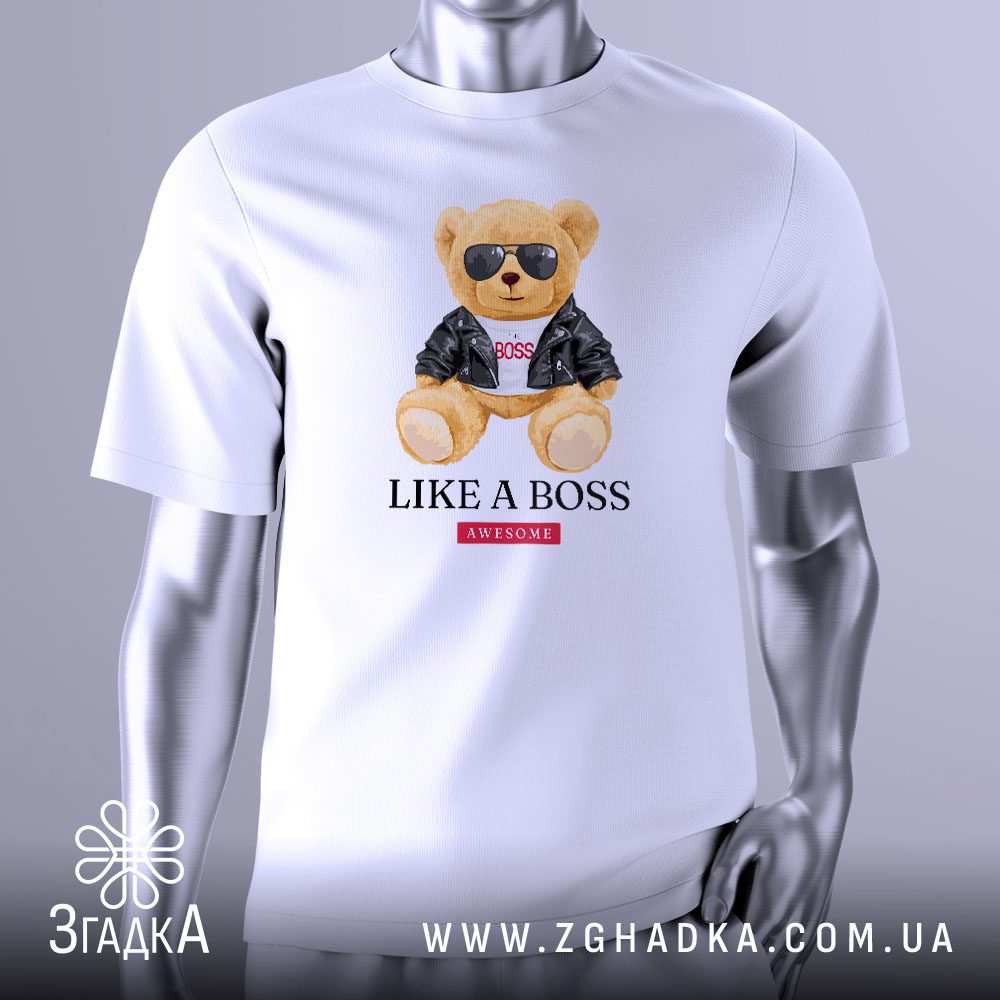 Футболка Ведмідь Like A Boss з крутим ведмедиком у шкіряній куртці та окулярах