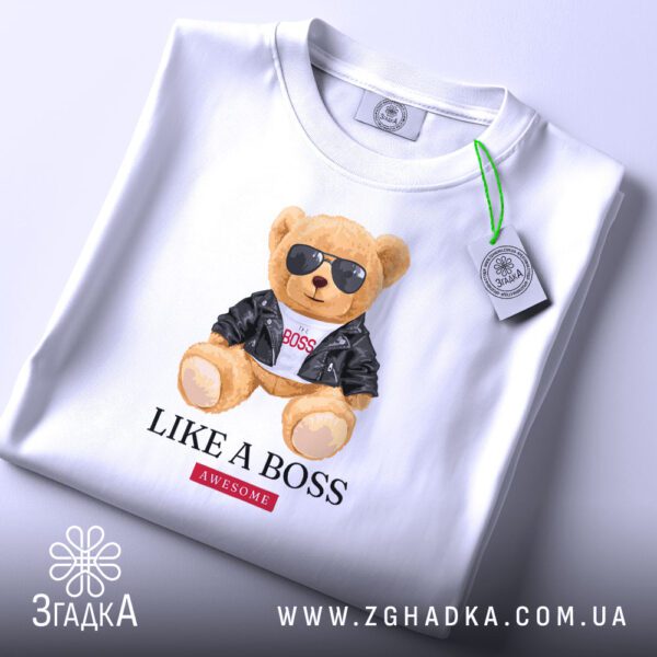 Футболка Ведмідь Like A Boss - детальний вид ведмедика в образі боса