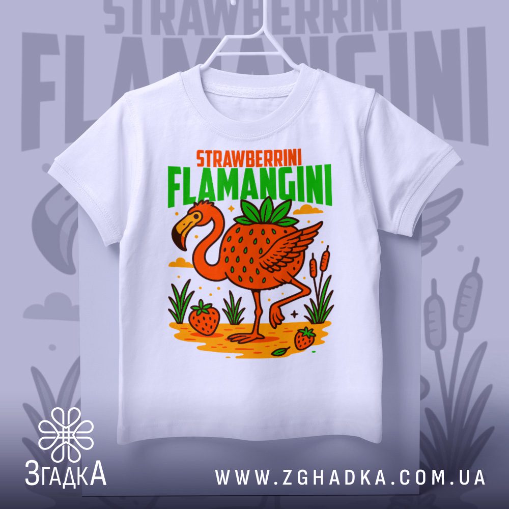 Футболка Фламінго Strawberrini Flamangini з полуничним фламінго.