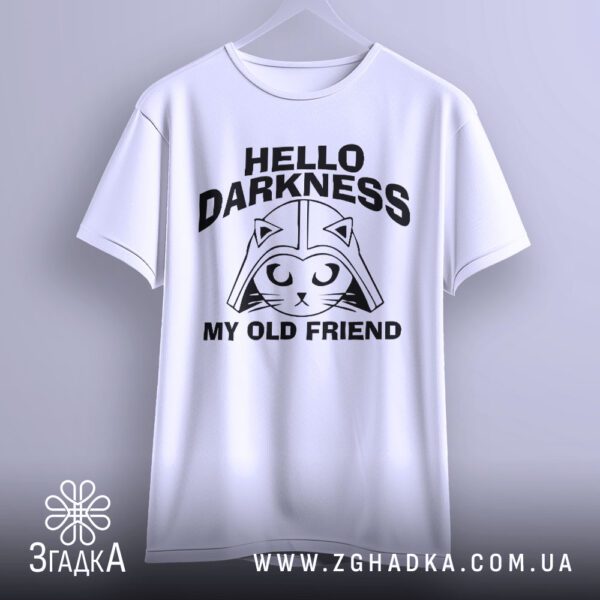 Футболка Кіт Темний Лорд - напис "HELLO DARKNESS".