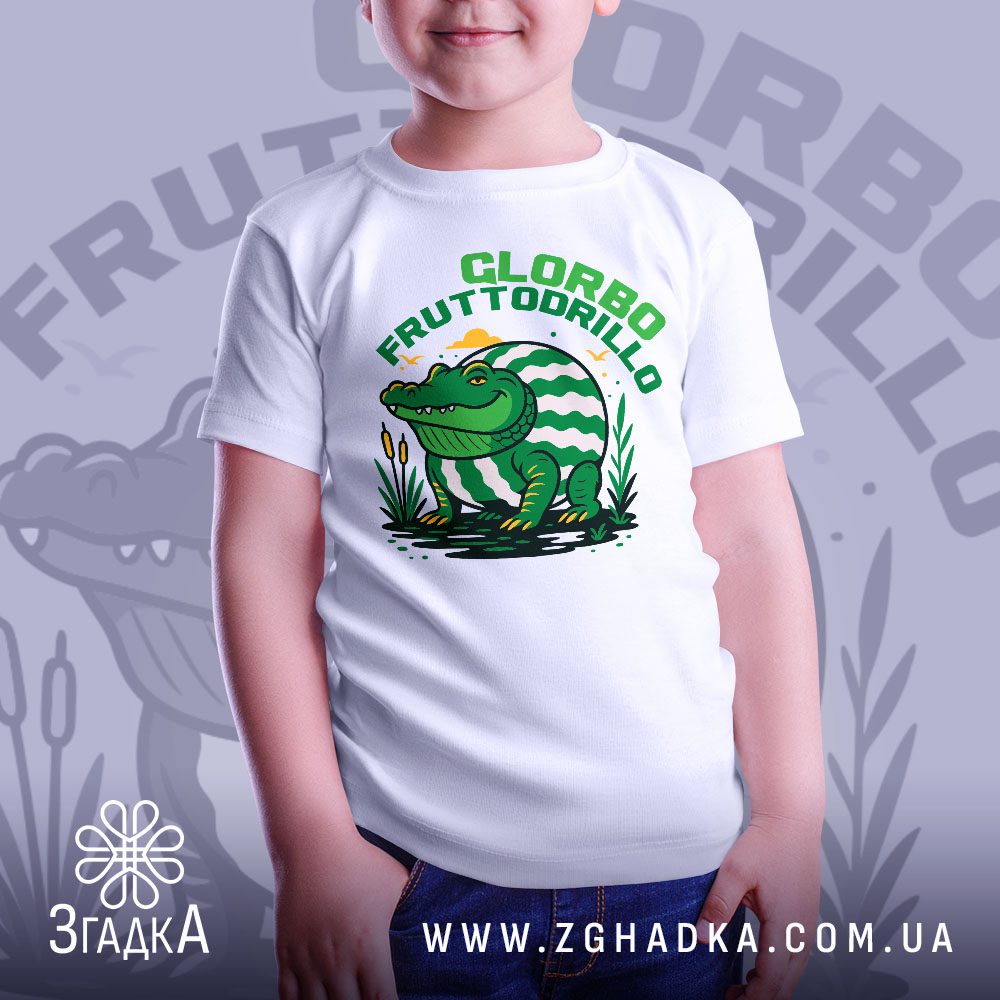 Футболка Крокодил Glorbo Fruttodrillo - крупний план усміхненого крокодила.
