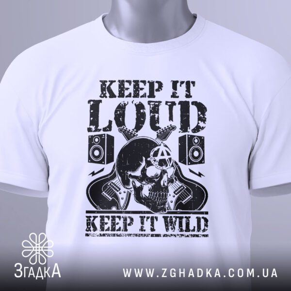 Футболка Рок Череп Гучно - напис "KEEP IT LOUD" та колонки.