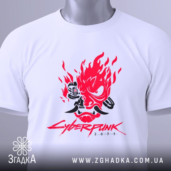 Футболка Самурай Cyberpunk 2077 - логотип "Cyberpunk" у глітч-шрифті.