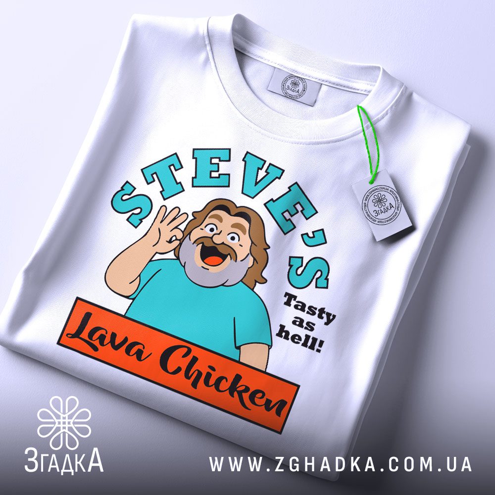 Футболка Steves Lava Chicken - крупний план чоловіка в бірюзовій сорочці.