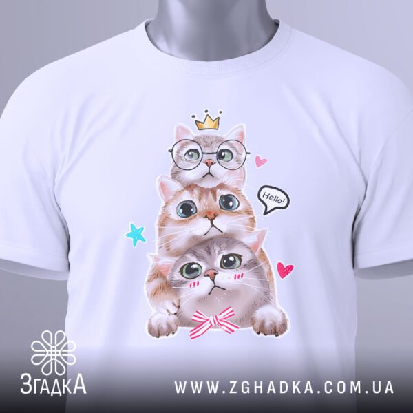 Футболка Три Кота Привіт - нижній пухнастий котик з бантиком.
