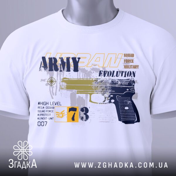 Футболка Urban Army Evolution - деталізований військовий принт з абревіатурами.