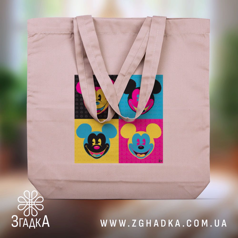 Шопер Mickey Pop Art - крупний план чотирьох кольорових зображень Міккі Мауса