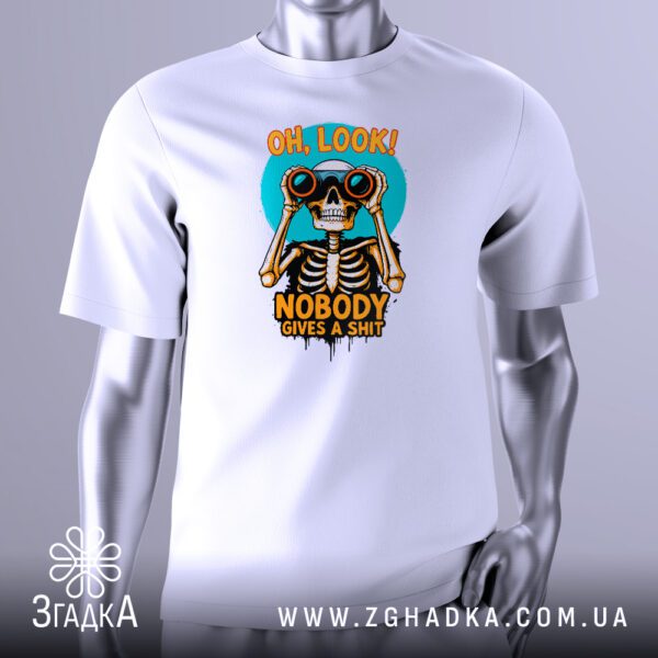 Футболка з кістяком у біноклі