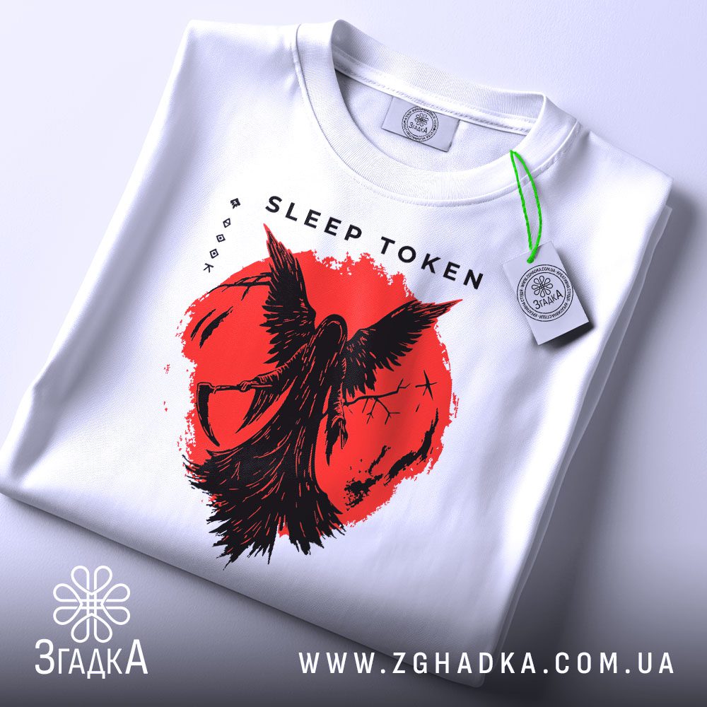 Футболка Sleep Token Reaper - силует жнеців на тлі червоного кола.