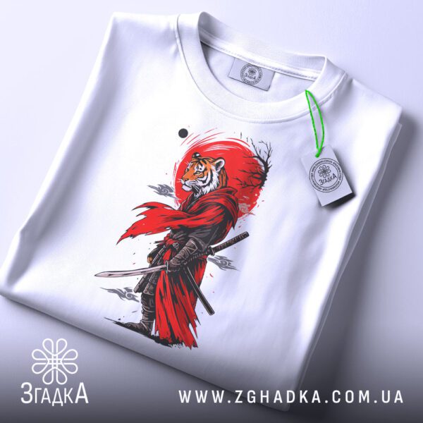 Складена футболка Тигр Самурай з біркою «Згадка»