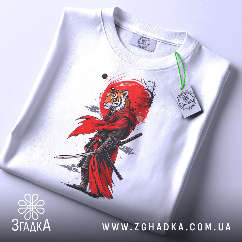 Складена футболка Тигр Самурай з біркою «Згадка»