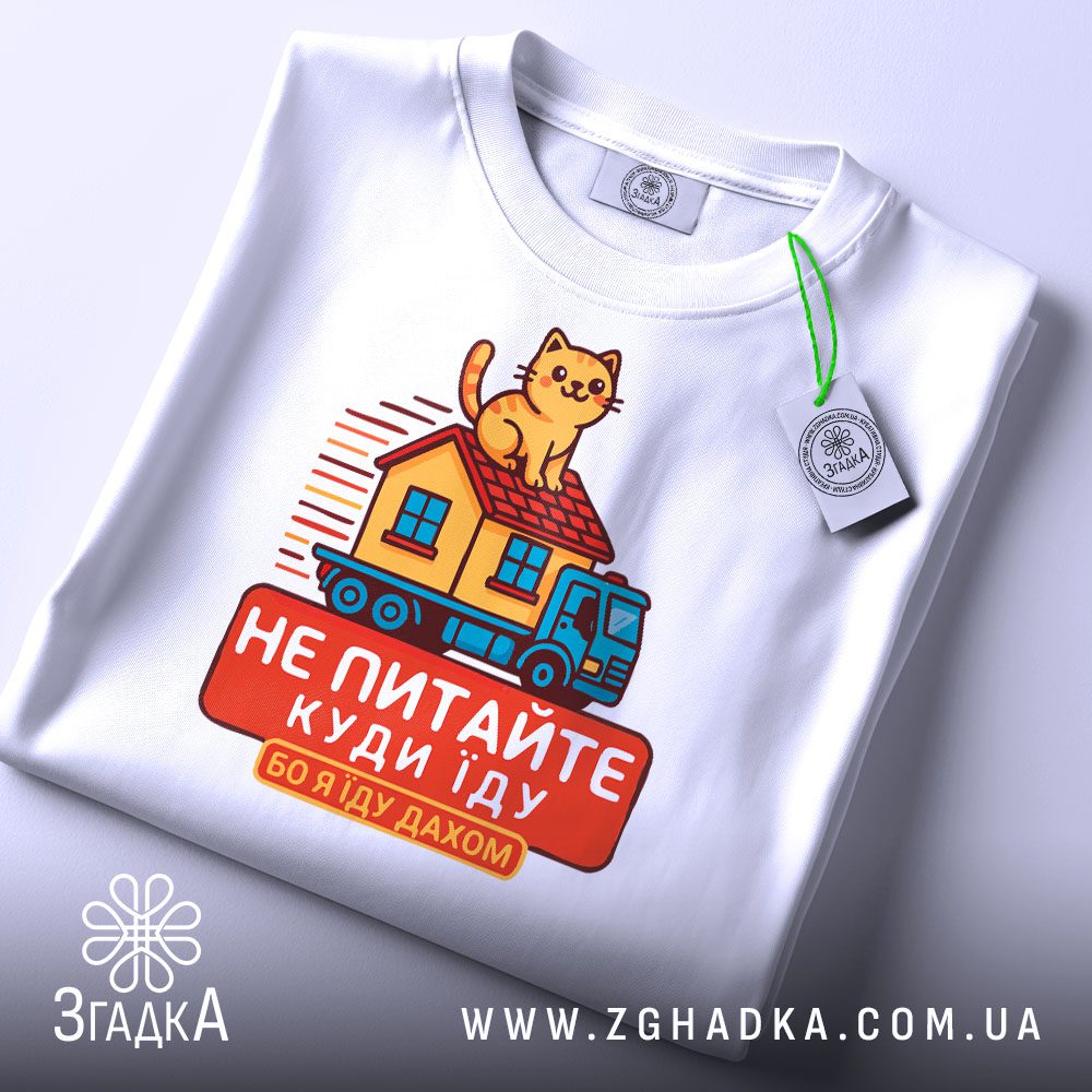 Складена футболка Їду дахом із біркою