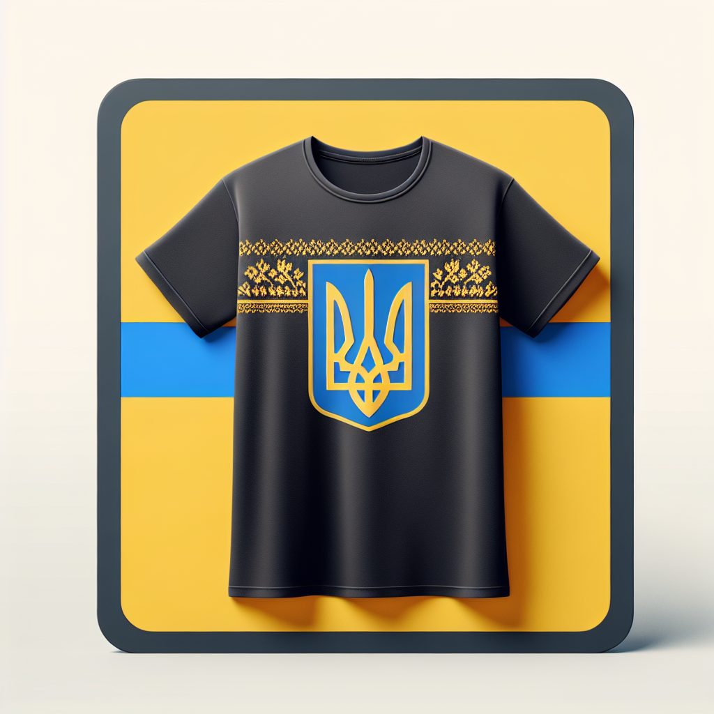 Футболка з гербом України на моделі, зручна і стильна патріотична річ, що підкреслює національні цінності.