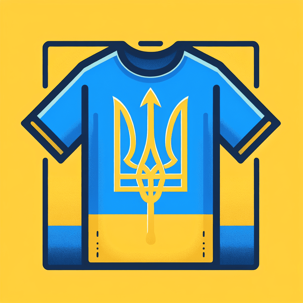 Футболка з тризубом дизайн на фоні національного прапора, що підкреслює патріотизм.