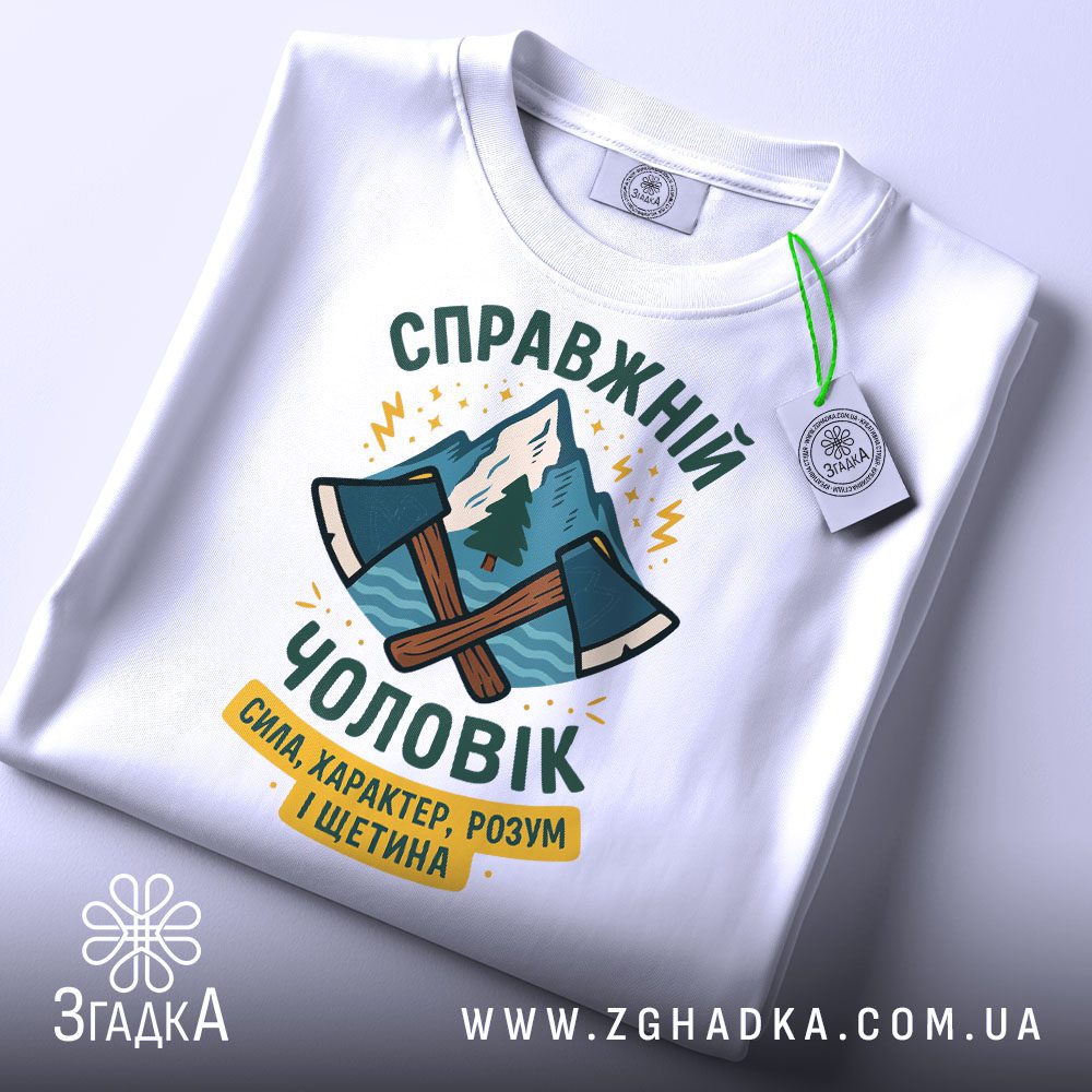 Футболка справжній чоловік стиль білого кольору на манекені.