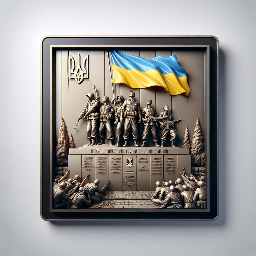 Меморіальні таблички памʼяті героїв на хрестовині з трояндою і сонцем.