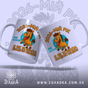 Чашка рік коня — крупний план ручки та краю чашки, глянець.