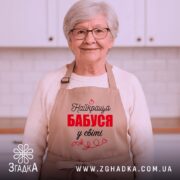 Фартух для бабусі на усміхненій бабусі, якісний DTF-друк, щільна саржа 235.
