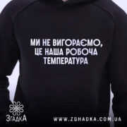 Худі робоча температура — худі, крупний план принта на нейтральному фоні.