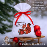 Мішечок подарунок від Білочки 20×30 см зі святковим принтом білочки
