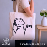 Шопер геймерський персонаж подарунок — шопер, крупний план принта на нейтральному фоні.