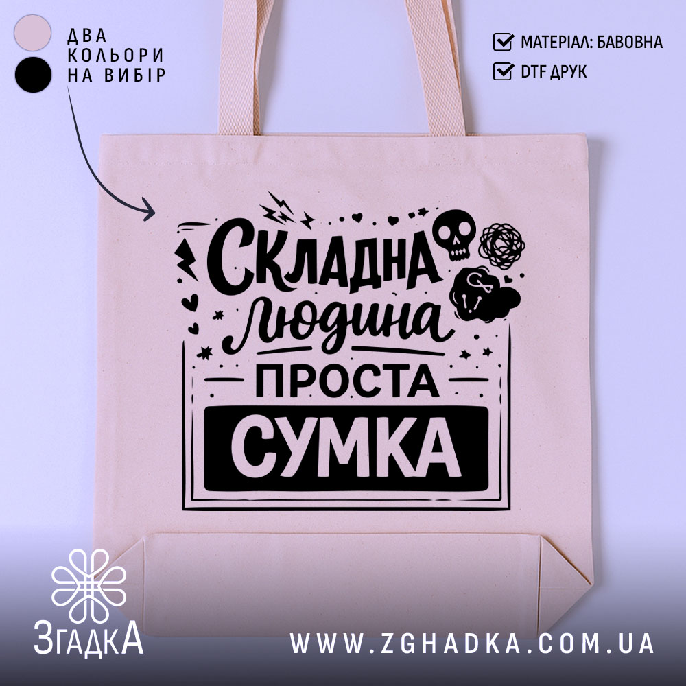 Шопер складна людина — шопер на манекені, вид спереду з чітким принтом.