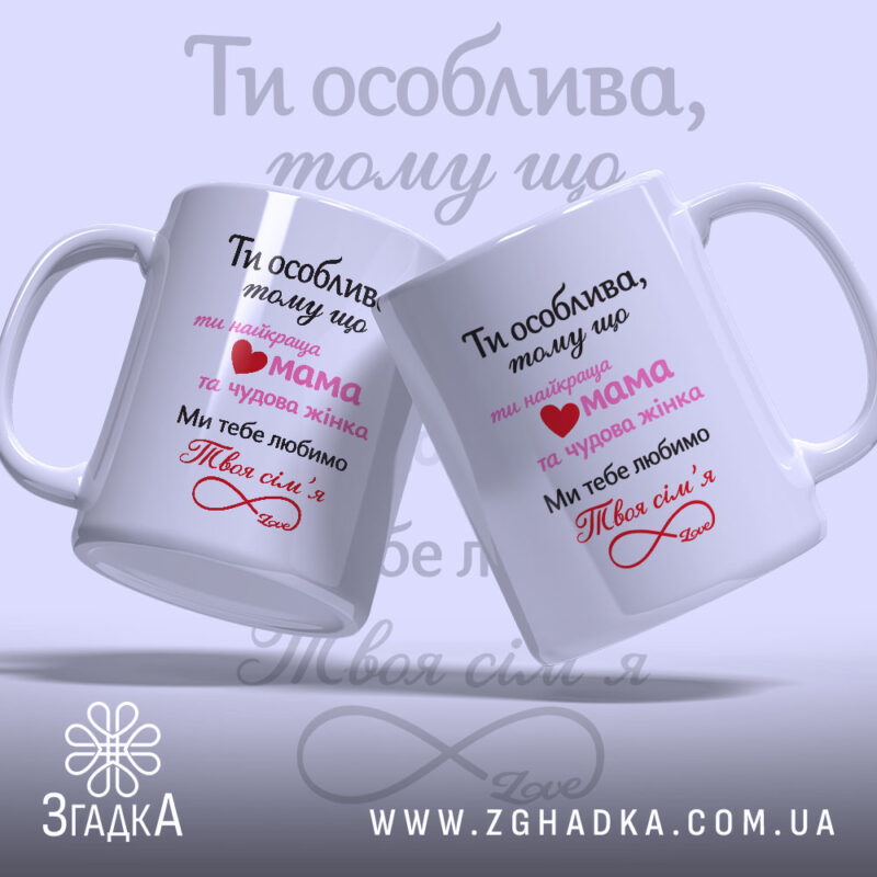 Чашка для коханої дружини, дві білих чашки, з блискучою поверхнею, з написом чорного та рожевого кольорів, з сердечком, ручки класичного дизайну, край рівний.