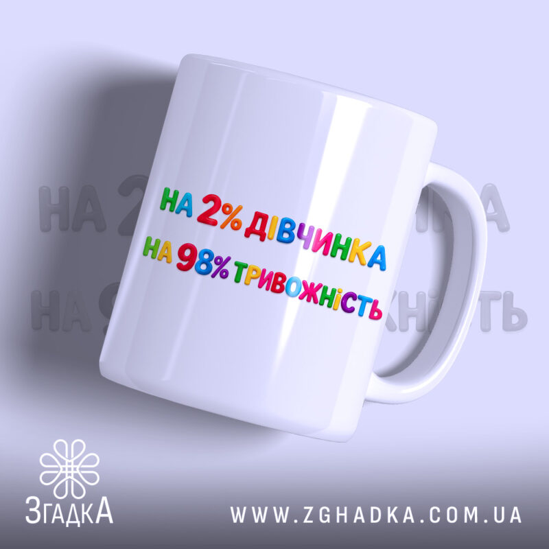 Чашка для тривожної дівчинки — чашка на білому фоні, вид спереду з принтом.