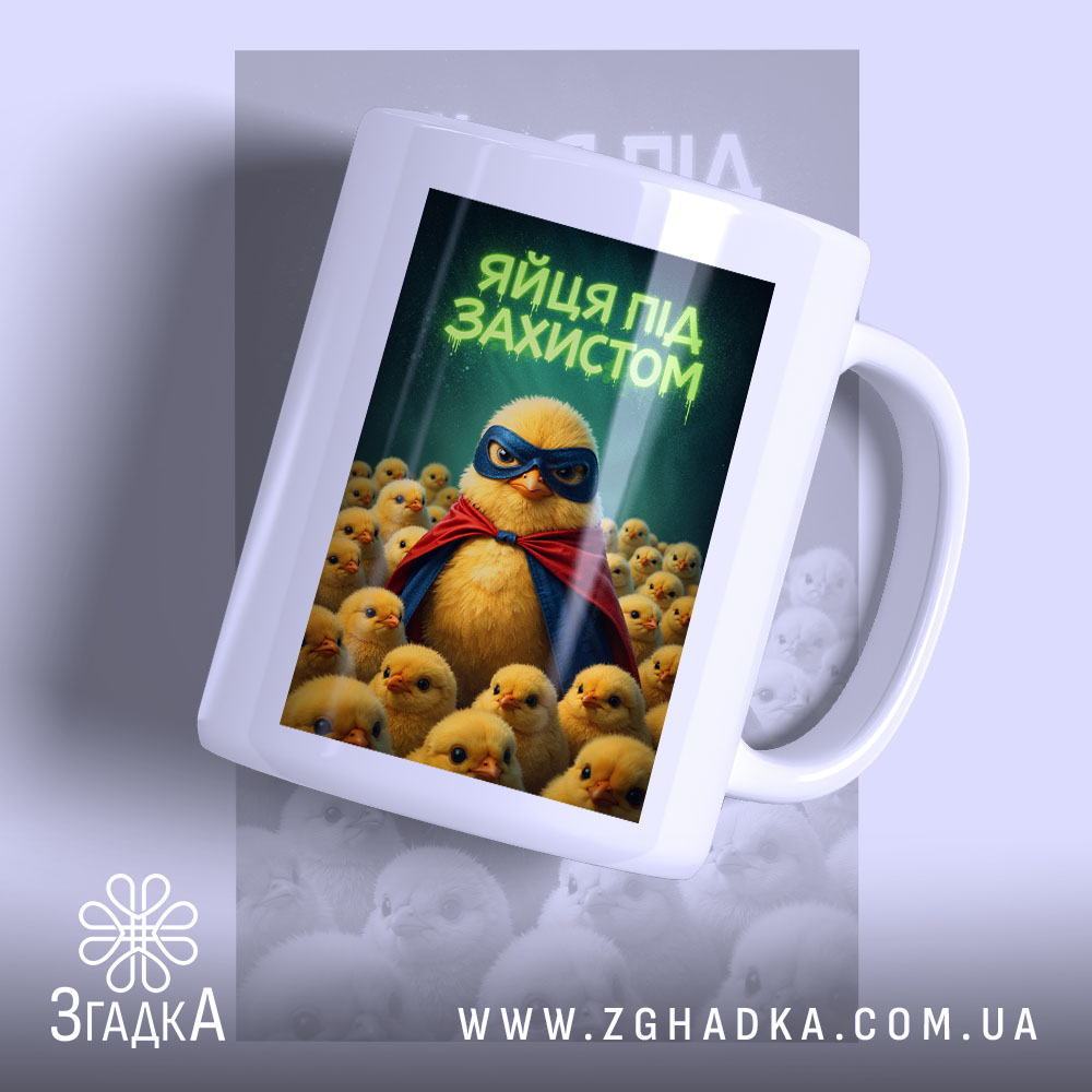 Чашка яйця під захистом з принтом жовтих курчат, бренд Згадка.