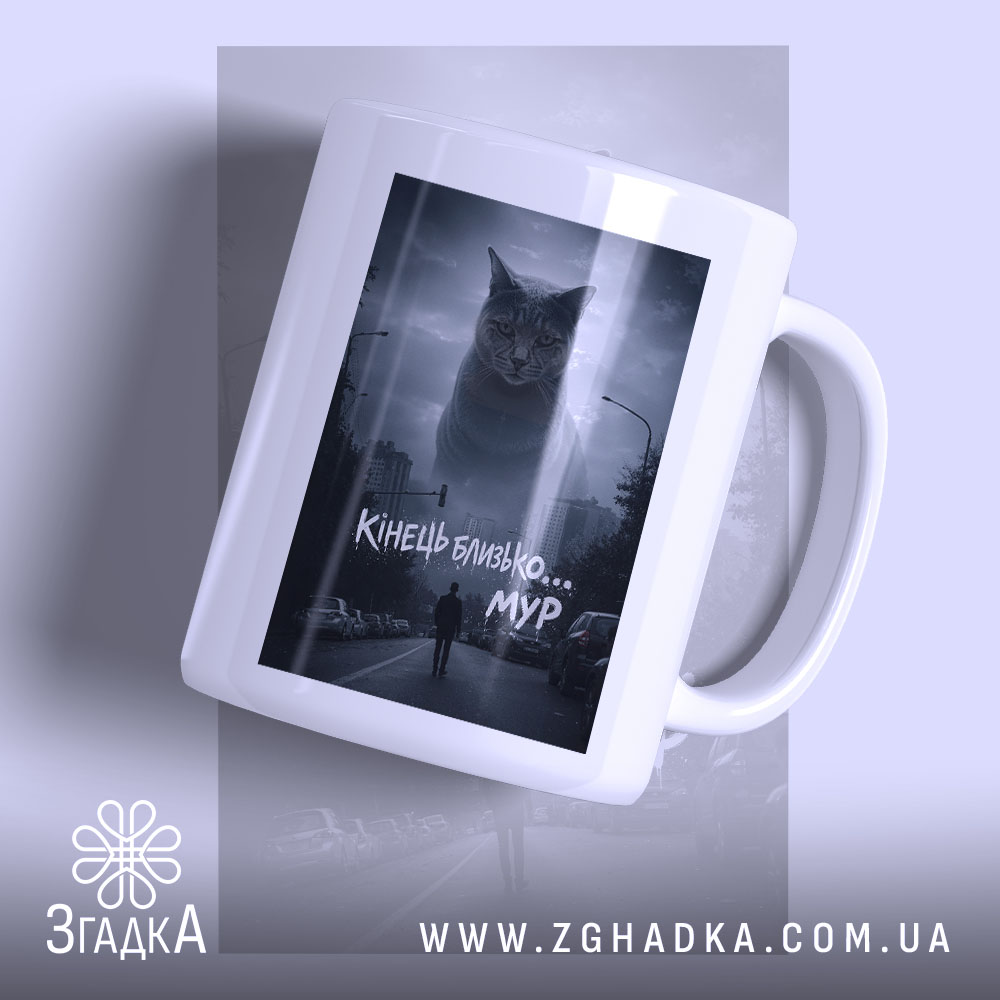 Чашка кінець близько мур стиль, біла чашка з принтом кота, бренд Згадка.