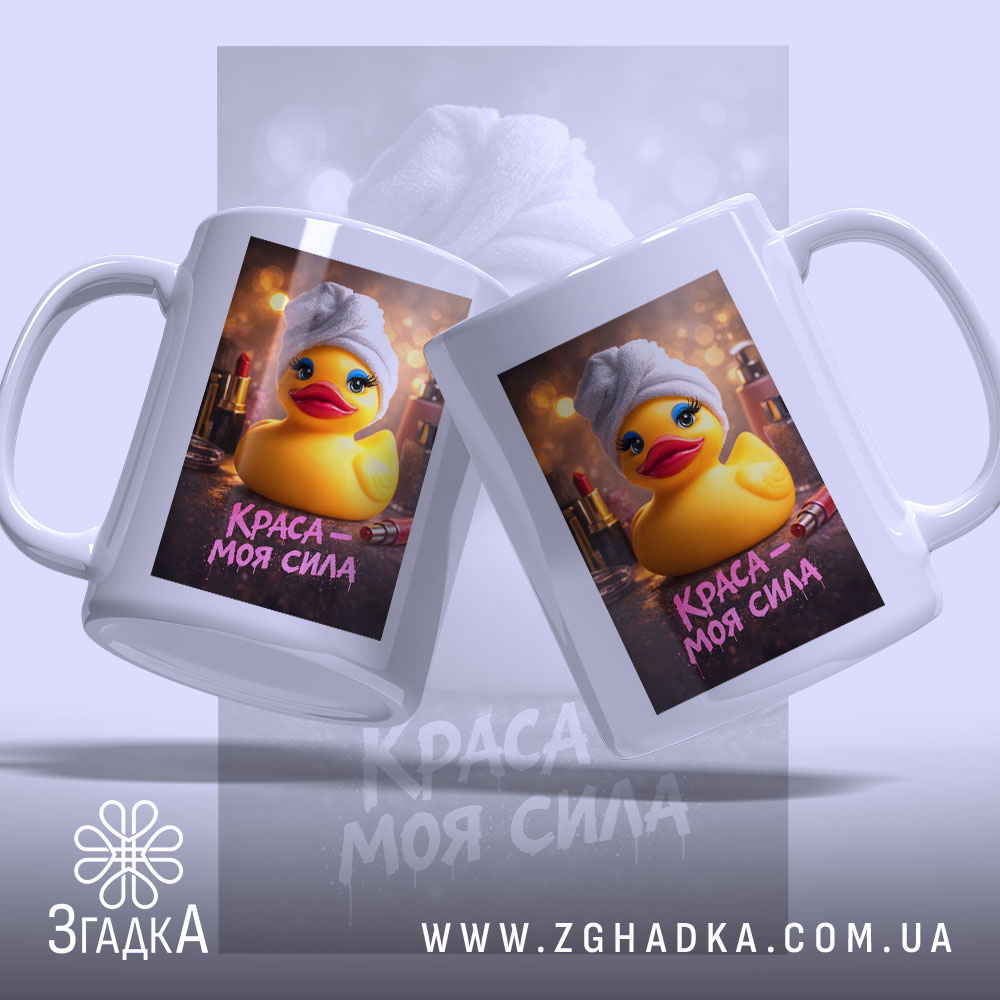 Чашка краса моя сила, дві качечки, глянцевий принт, бренд Згадка.