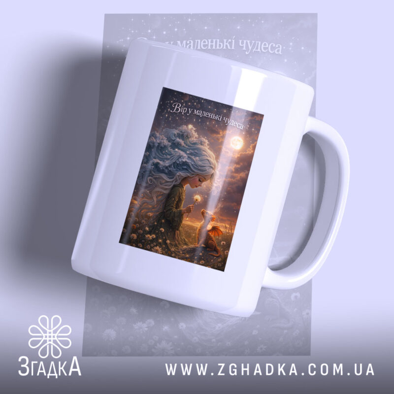 Чашка вір у маленькі чудеса з матовим краєм, принт з дівчиною і.