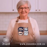 Фартух без проблем лама в окулярах, бежевий, на жінці, світлий фон, бренд.