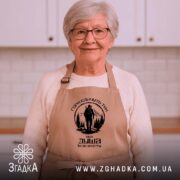 Фартух гори кличуть, бежевий на жінці, кухня, бренд Згадка.